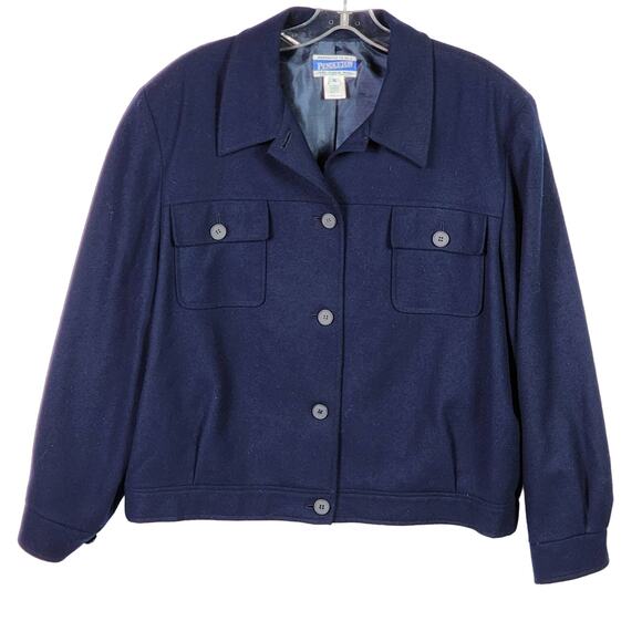 Pendleton Vintage 90s Plus-size 16 Navy Blue Wool Bomber Jacket Classic Timeless - Picture 1 of 7